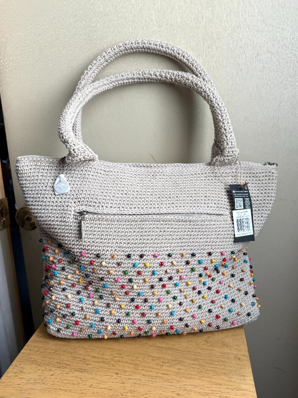 NWT The Sak Crafted Classic Carryall Hand Crochet Tote Ecru Multi-Bead 109233